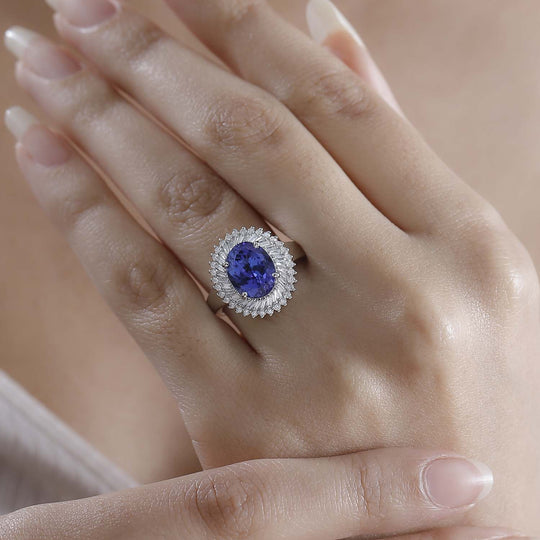 RHAPSODY AAAA Tansanit, Weißer Diamant (VS-EF) Ring 950 Platin (Größe 20.00) ca. 4.56 ct