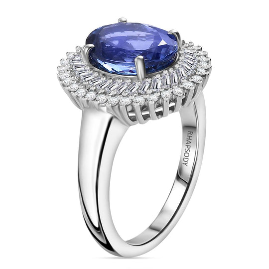 RHAPSODY AAAA Tansanit, Weißer Diamant (VS-EF) Ring 950 Platin (Größe 20.00) ca. 4.56 ct