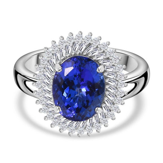 RHAPSODY AAAA Tansanit, Weißer Diamant (VS-EF) Ring 950 Platin (Größe 20.00) ca. 4.56 ct