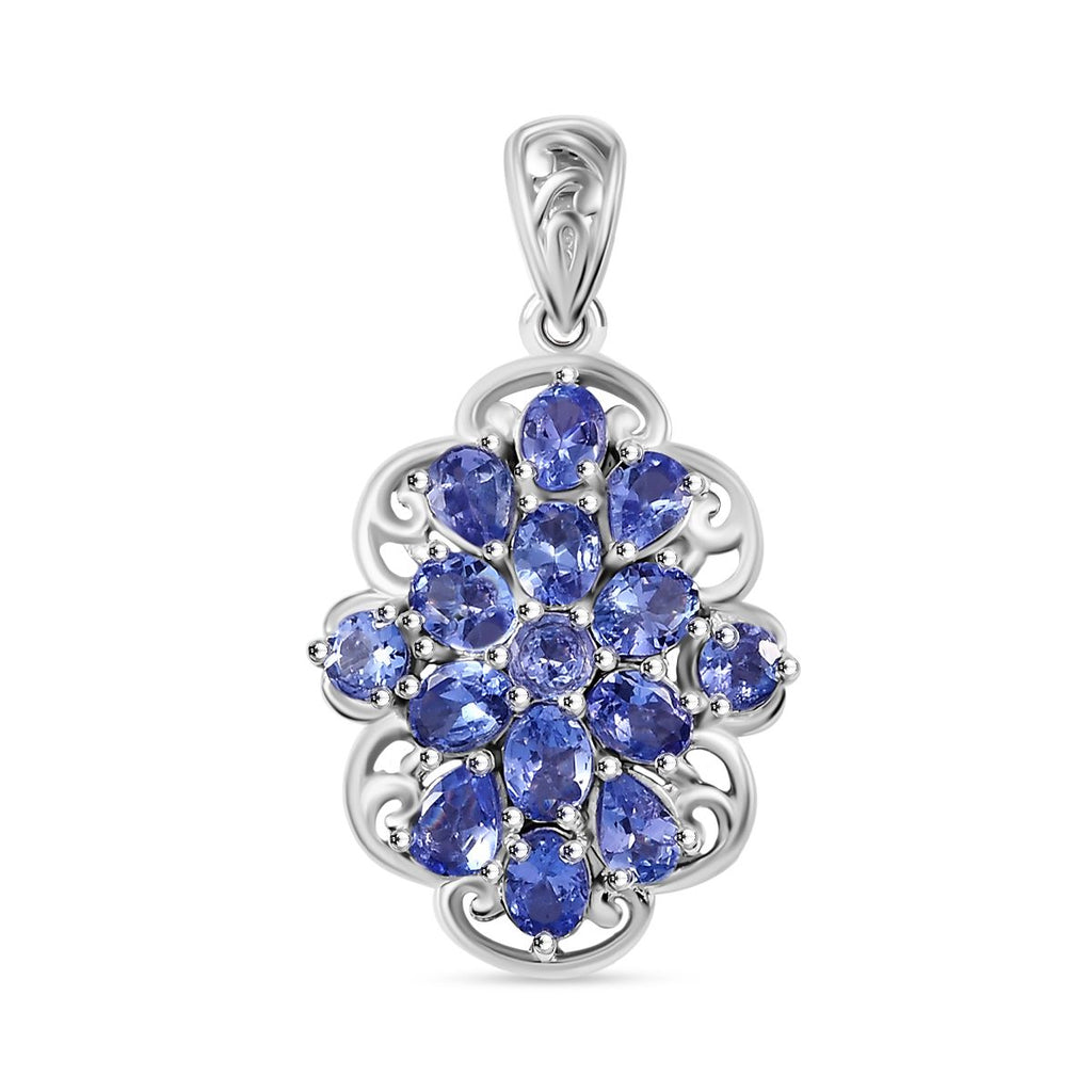 Tansanit Anhänger 925 Silber rhodiniert ca. 2.27 ct