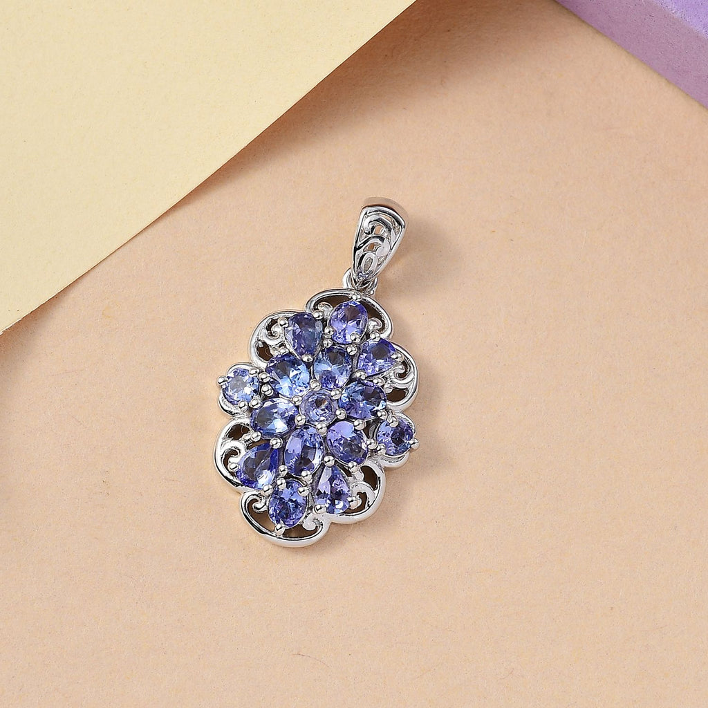 Tansanit Anhänger 925 Silber rhodiniert ca. 2.27 ct