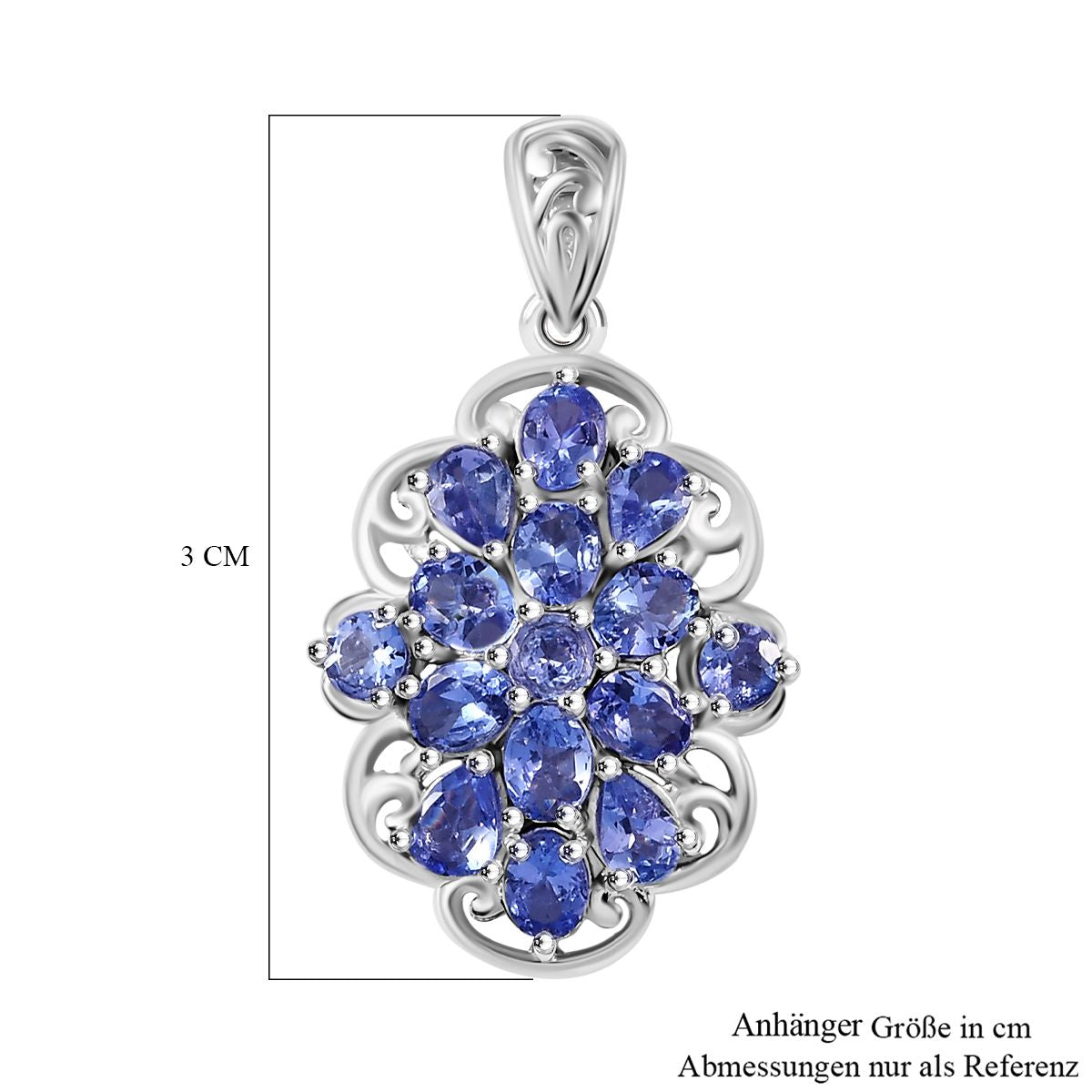 Tansanit Anhänger 925 Silber rhodiniert ca. 2.27 ct