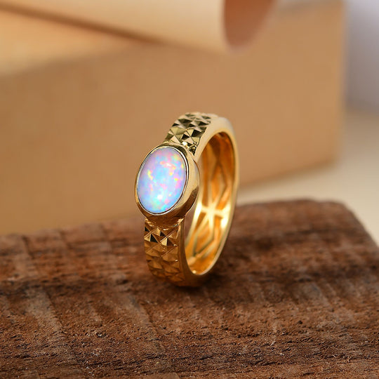 AA Natürlicher, äthiopischer Welo Opal Ring 925 Silber 750 Gelbgold Vermeil (Größe 21.00)  ca. 0.87 ct