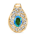 Pfau Quarz Triplette, Weißer Zirkon Anhänger 925 Silber 750 Gelbgold Vermeil ca. 1.72 ct