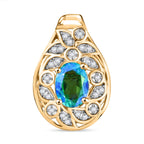 Pfau Quarz Triplette, Weißer Zirkon Anhänger 925 Silber 750 Gelbgold Vermeil ca. 1.72 ct