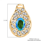 Pfau Quarz Triplette, Weißer Zirkon Anhänger 925 Silber 750 Gelbgold Vermeil ca. 1.72 ct