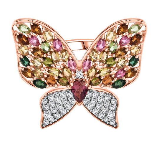 GP Trionfo Kollektion - AA Mehrfarbiger-Turmalin Ring, 925 Silber 750 Roségold Vermeil (Größe 19.00) ca. 4.94 ct