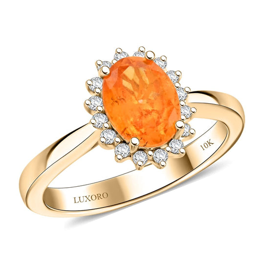LUXORO zertifizierter und geprüfter AAA Fanta Granat und GH-I2 Diamant Halo Ring in 417 Gold - 1,70 ct.