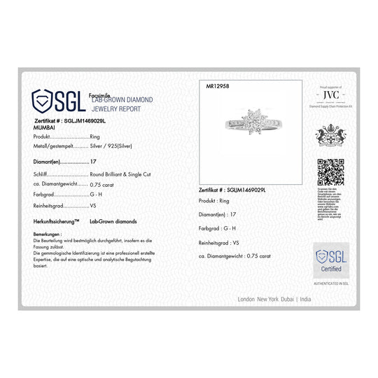Luxuriant Diamond Lab Grown Diamant SI-GH Ring 925 Silber platiniert (Größe 18.00) ca. 0.75 ct