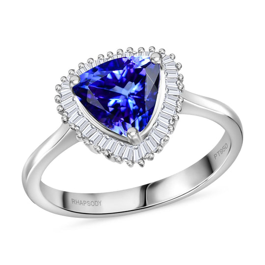 RHAPSODY AAAA Tansanit, Weißer Diamant Ring 950 Platin (Größe 21.00) ca. 2.04 ct