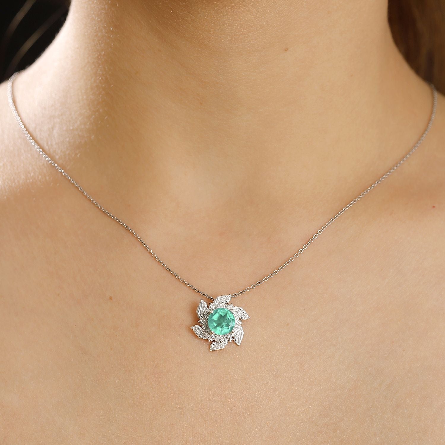 Smaragd-Quarz Triplette Anhänger 925 Silber rhodiniert ca. 2.14 ct