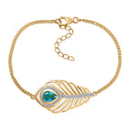 Pfau Quarz Triplette, Weißer Zirkon Armband ca. 19 cm + 5 cm Extender, 925 Silber 750 Gelbgold Vermeil ca. 2.48 ct