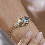 Pfau Quarz Triplette, Weißer Zirkon Armband ca. 19 cm + 5 cm Extender, 925 Silber 750 Gelbgold Vermeil ca. 2.48 ct