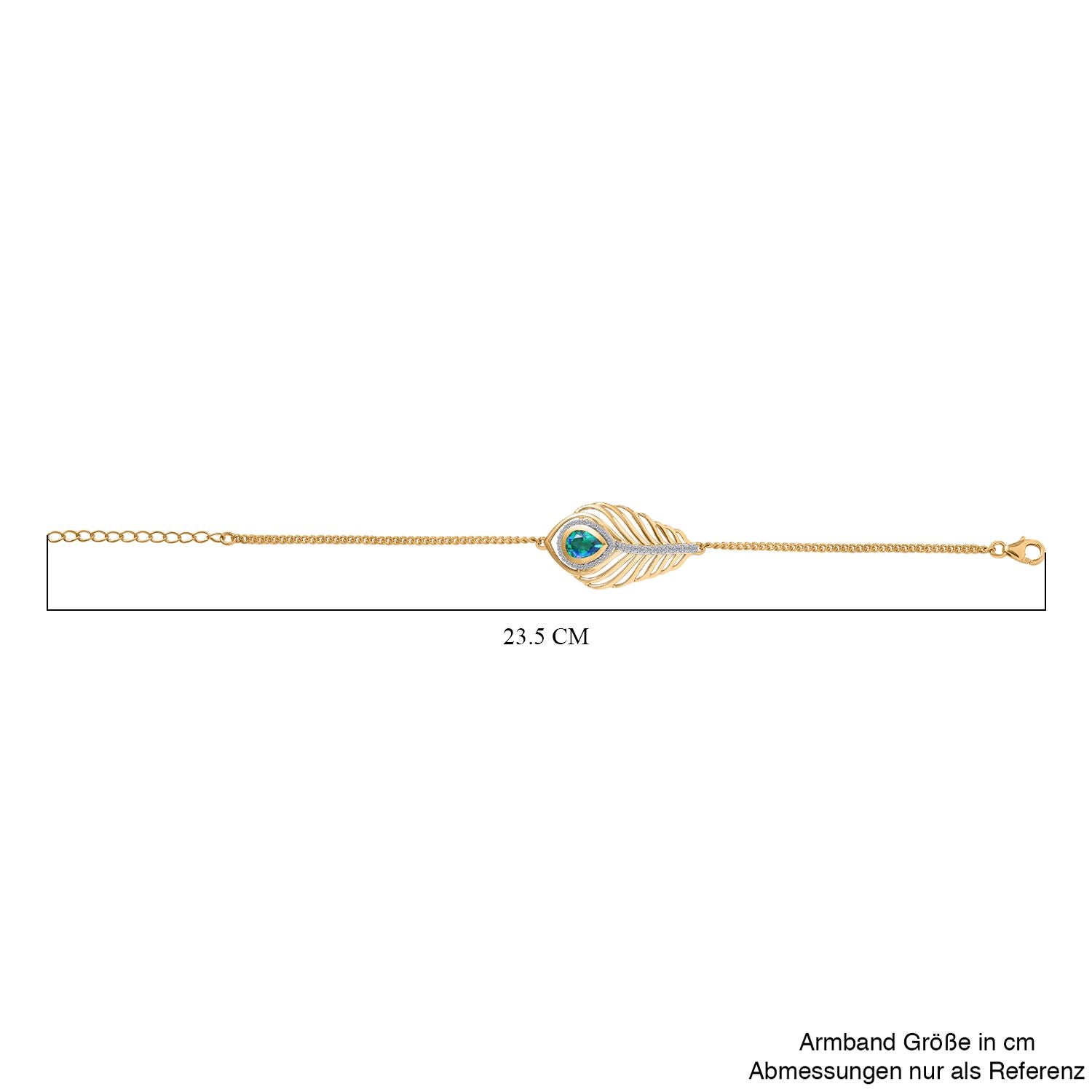 Pfau Quarz Triplette, Weißer Zirkon Armband ca. 19 cm + 5 cm Extender, 925 Silber 750 Gelbgold Vermeil ca. 2.48 ct
