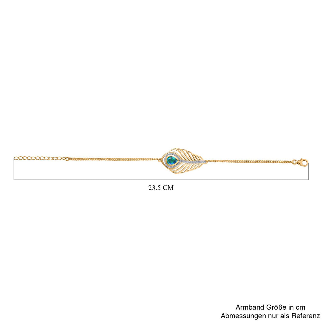 Pfau Quarz Triplette, Weißer Zirkon Armband ca. 19 cm + 5 cm Extender, 925 Silber 750 Gelbgold Vermeil ca. 2.48 ct