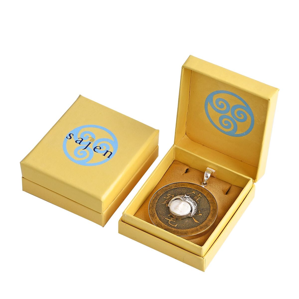 Royal Bali Sajan Silber-Roter Granat, Ox Bone Anhänger 925 Silber