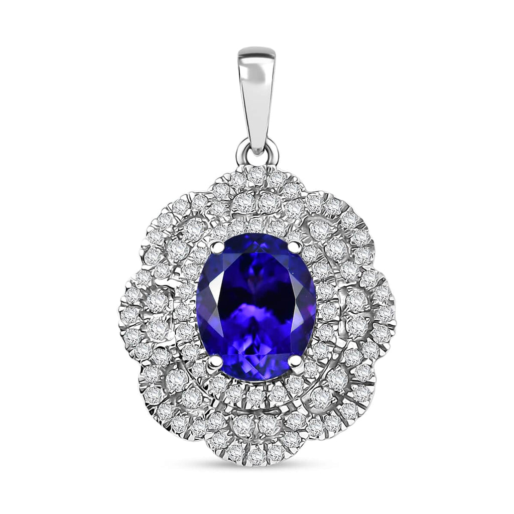 AAAA Tansanit, Weißer Diamant Anhänger 950 Platin ca. 3,82 ct.