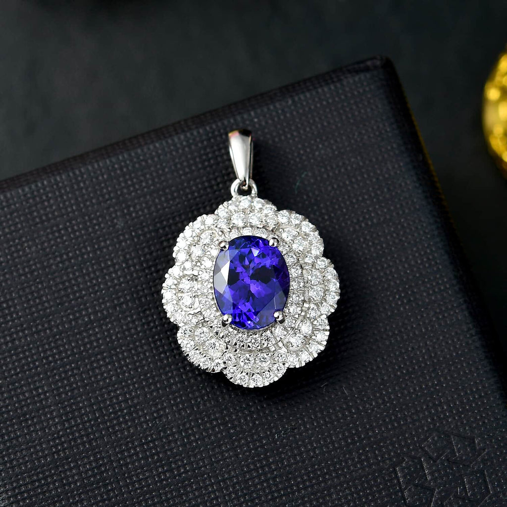 AAAA Tansanit, Weißer Diamant Anhänger 950 Platin ca. 3,82 ct.