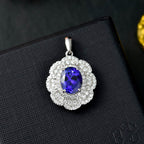 AAAA Tansanit, Weißer Diamant Anhänger 950 Platin ca. 3,82 ct.