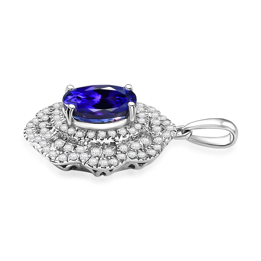 AAAA Tansanit, Weißer Diamant Anhänger 950 Platin ca. 3,82 ct.