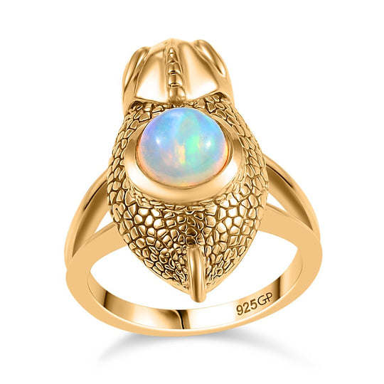 GP Trionfo Kollektion - AA Natürlicher, äthiopischer Welo Opal, Kanchanaburi Blauer Saphir Ring 925 Silber 750 Gelbgold Vermeil (Größe 18.00) ca. 0.92 ct