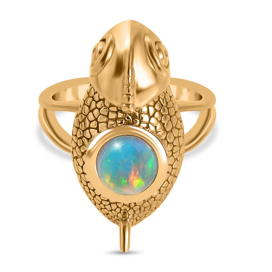 GP Trionfo Kollektion - AA Natürlicher, äthiopischer Welo Opal, Kanchanaburi Blauer Saphir Ring 925 Silber 750 Gelbgold Vermeil (Größe 18.00) ca. 0.92 ct