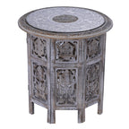 NAKKASHI Mango Holz Couchtisch mit Metallverzierung, 53 x 53 x 53 cm, Weiß