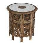 NAKKASHI Mango Holz Couchtisch mit Metallverzierung, 53 x 53 x 53 cm, Weiß