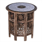 NAKKASHI Mango Holz Couchtisch mit Metallverzierung, 53 x 53 x 53 cm, Weiß