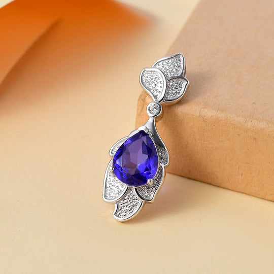 Tansanit-Farbe Quarz, Weißer Zirkon Anhänger 925 Silber rhodiniert ca. 2.56 ct