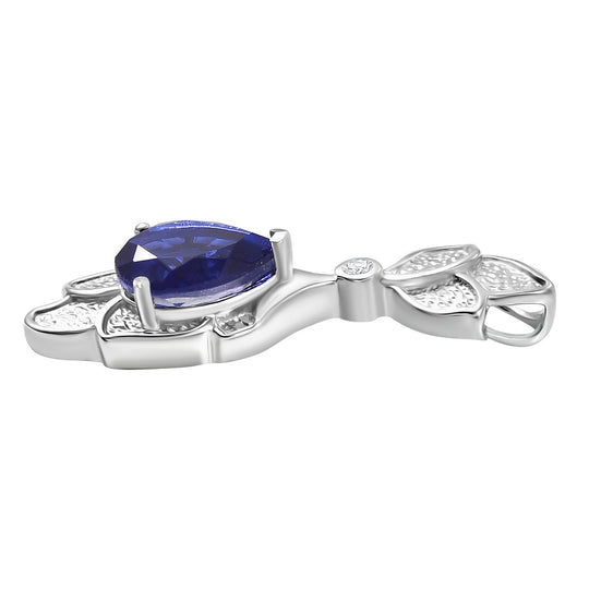 Tansanit-Farbe Quarz, Weißer Zirkon Anhänger 925 Silber rhodiniert ca. 2.56 ct