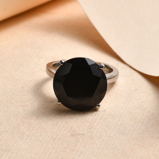 Schwarzer Spinell Ring 316L Edelstahl ca. 11.08 ct