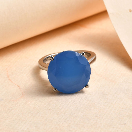 Blauer Onyx Ring 316L Edelstahl ca. 7.67 ct