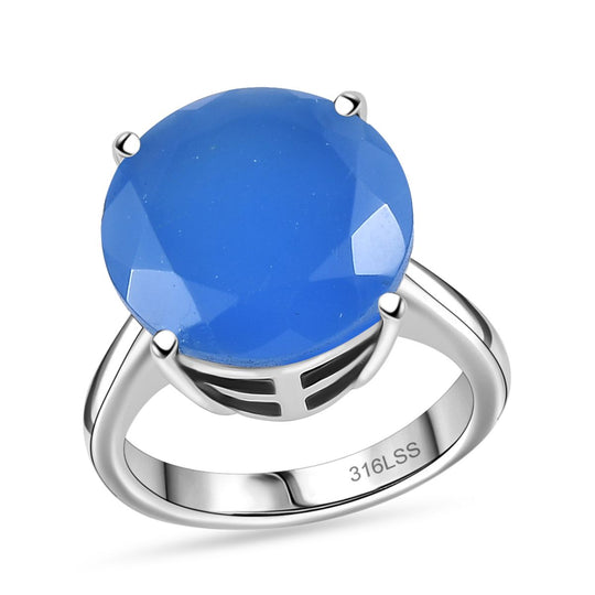 Blauer Onyx Ring 316L Edelstahl ca. 7.67 ct