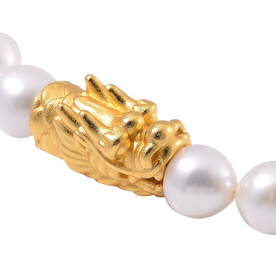 Weiße Anhui Perle (7-9 mm) Armband, Flexibles,925 Silber vergoldet