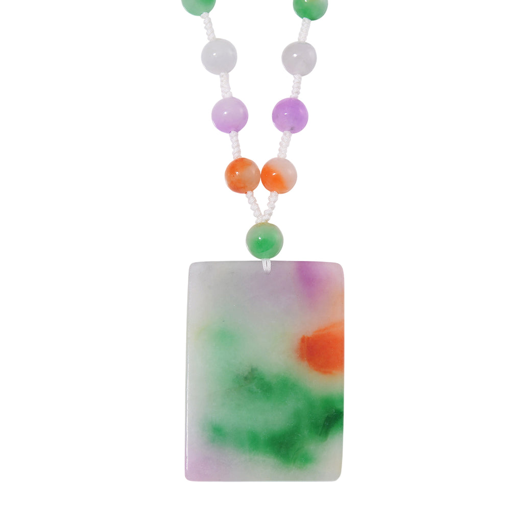 Mehrfarbige Jade Halskette ca. 50 cm 925 Silber Rhodiniert ca. 300.00 ct