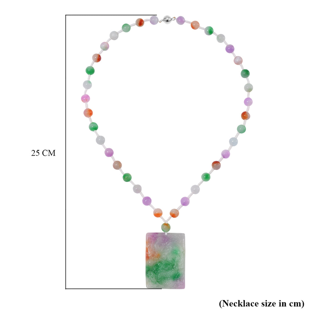 Mehrfarbige Jade Halskette ca. 50 cm 925 Silber Rhodiniert ca. 300.00 ct
