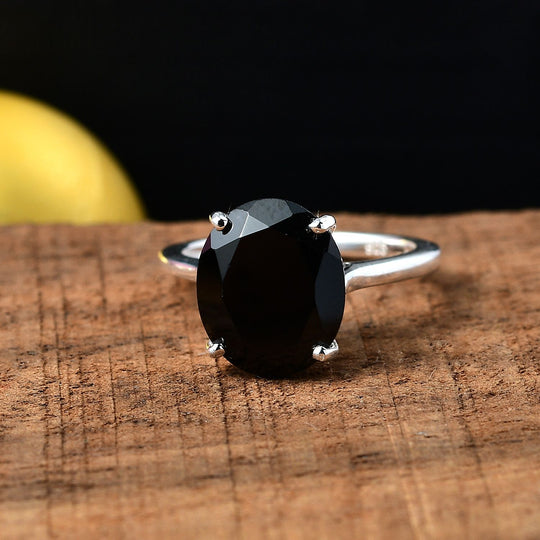 Schwarzer Spinell Ring 925 Silber ca. 5,92 ct