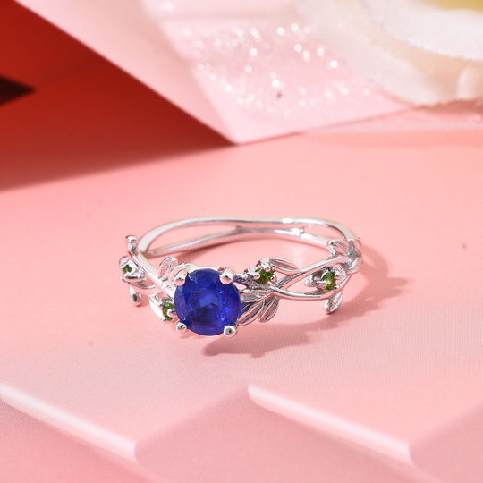 Blauer Spinell, Natürlicher Chromdiopsid Ring 925 Silber rhodiniert ca. 0,90 ct