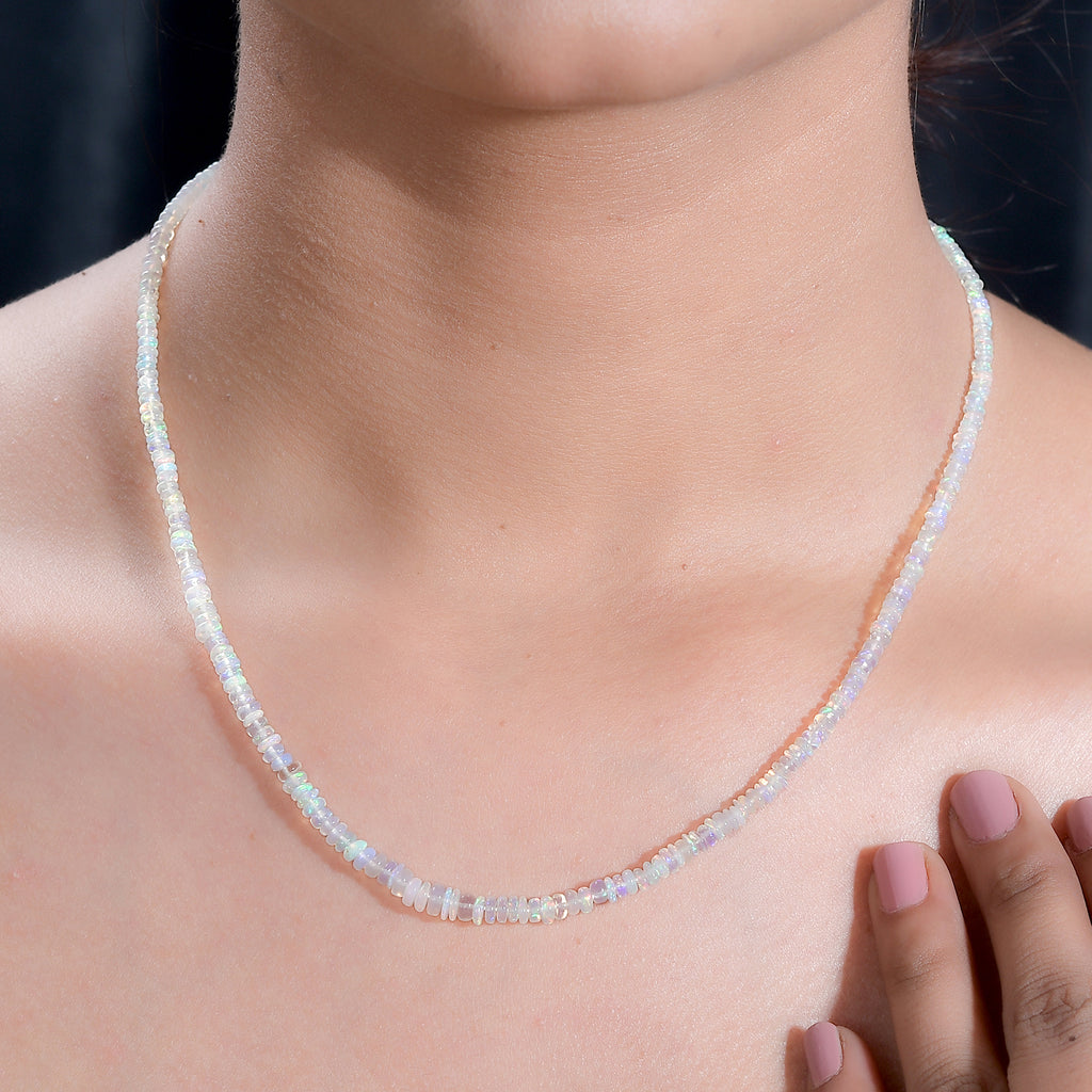 Natürlicher, äthiopischer Welo Opal Halskette ca. 45 cm 925 Silber Gelbgold Vermeil , ca. 34,00 ct.