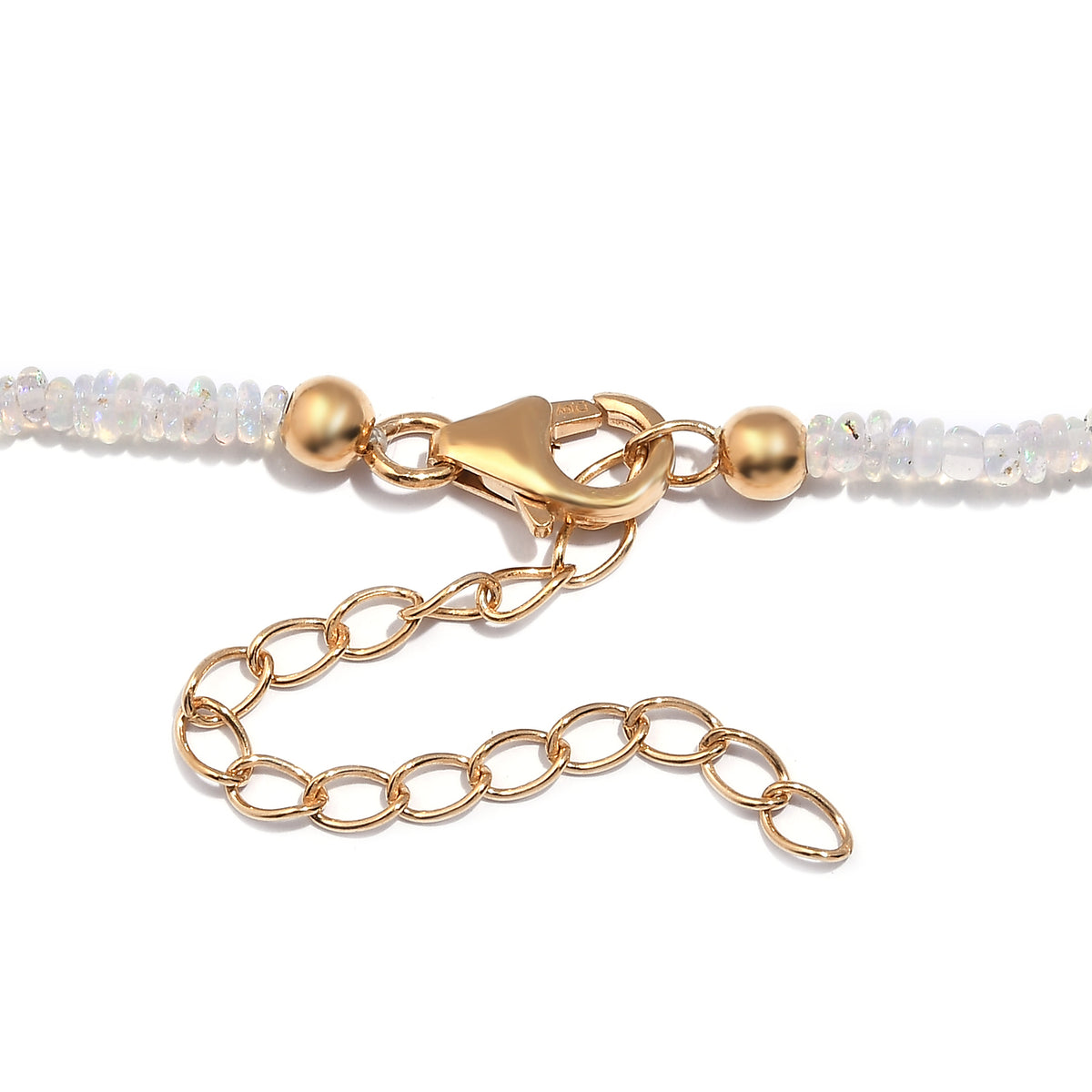 Natürlicher, äthiopischer Welo Opal Halskette ca. 45 cm 925 Silber Gelbgold Vermeil , ca. 34,00 ct.