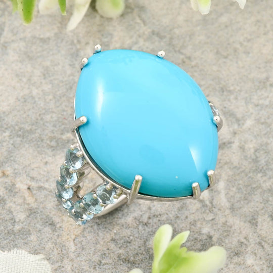 AAA Sleeping Beauty Türkis, Santamaria Aquamarin Ring 417 Weiß Gold (Größe 17.00) ca. 11.55 ct