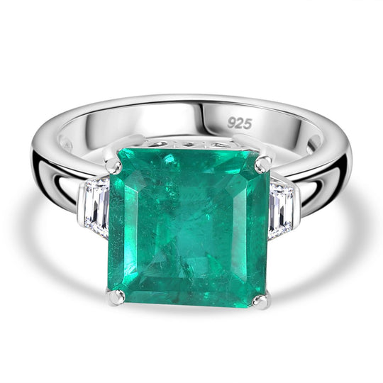 Smaragd-Quarz Triplette, Weißer Topas Ring 925 Silber rhodiniert (Größe 19.00) ca. 5,79 ct