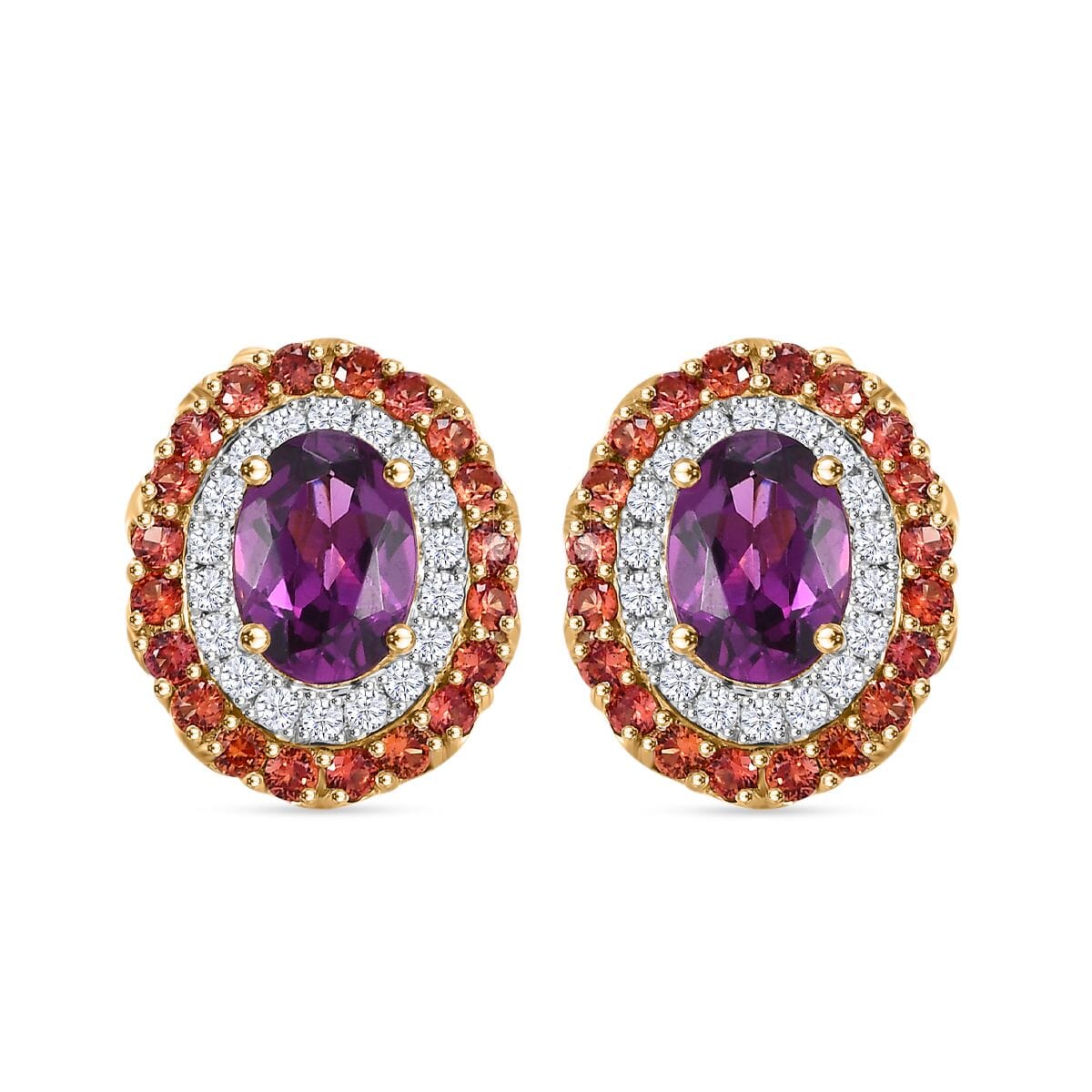 LUXORO zertifizierte und geprüfte AAA Radiant Ember Granat, Padparadscha Saphir und I2 Diamant Halo Ohrringe in 417 Gold - 3,16 ct.
