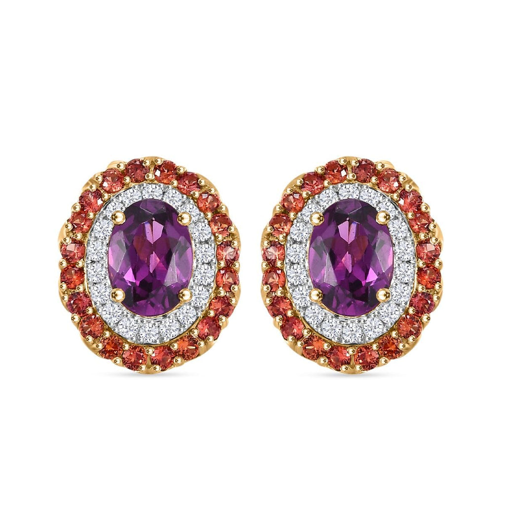 LUXORO zertifizierte und geprüfte AAA Radiant Ember Granat, Padparadscha Saphir und I2 Diamant Halo Ohrringe in 417 Gold - 3,16 ct.
