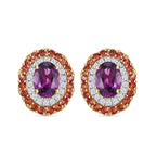 LUXORO zertifizierte und geprüfte AAA Radiant Ember Granat, Padparadscha Saphir und I2 Diamant Halo Ohrringe in 417 Gold - 3,16 ct.