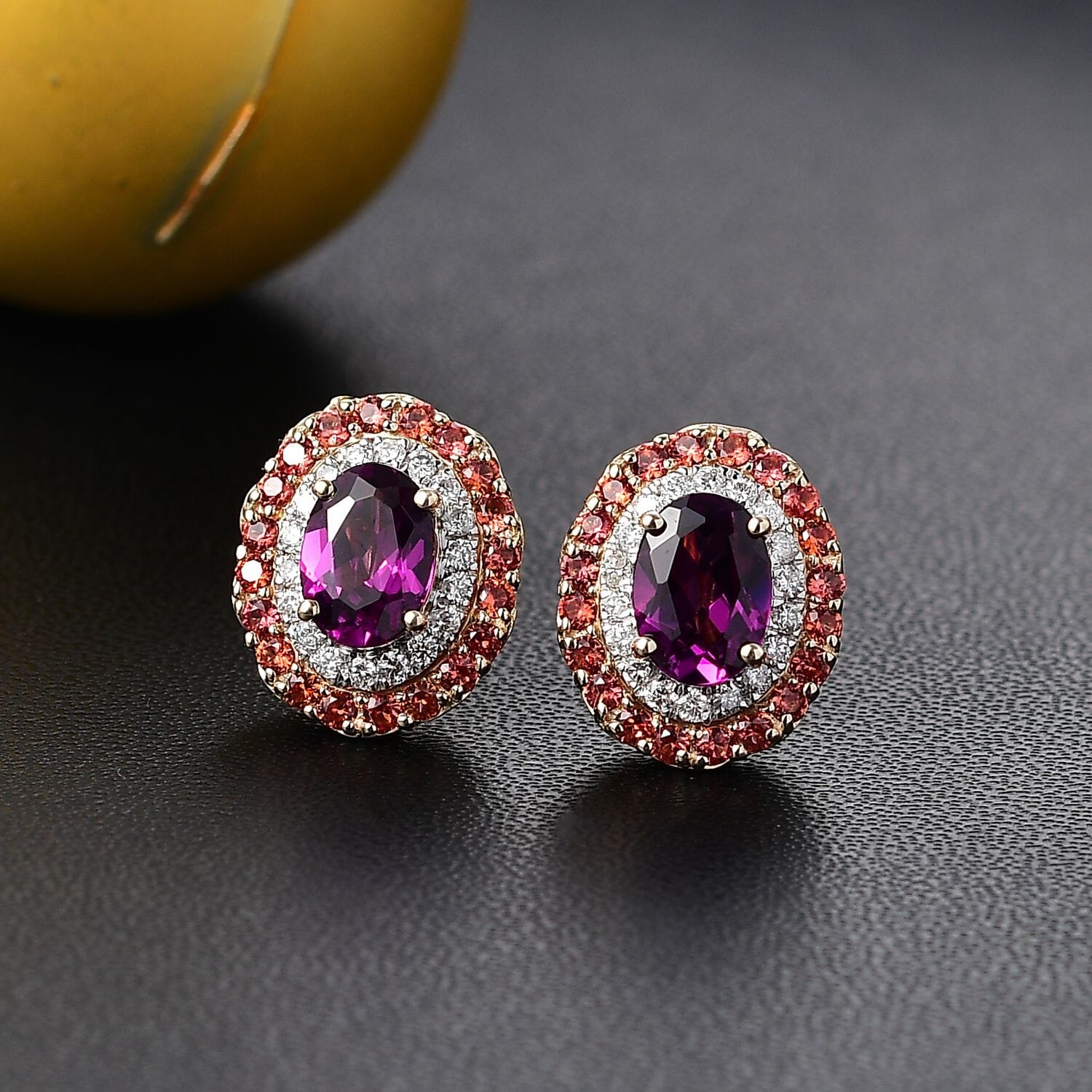 LUXORO zertifizierte und geprüfte AAA Radiant Ember Granat, Padparadscha Saphir und I2 Diamant Halo Ohrringe in 417 Gold - 3,16 ct.