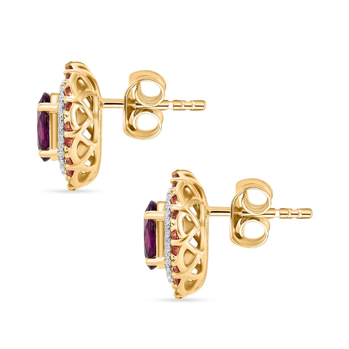 LUXORO zertifizierte und geprüfte AAA Radiant Ember Granat, Padparadscha Saphir und I2 Diamant Halo Ohrringe in 417 Gold - 3,16 ct.