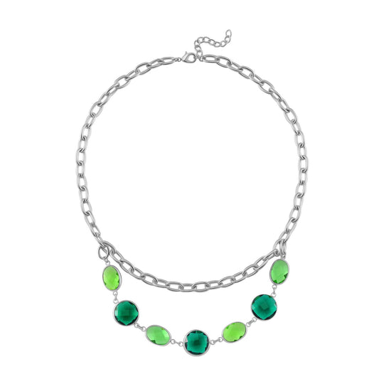 Collier mit roten und rosa Kristallen und silberfarbener Gliederkette, ca. 52 cm