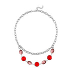 Collier mit roten und rosa Kristallen und silberfarbener Gliederkette, ca. 52 cm